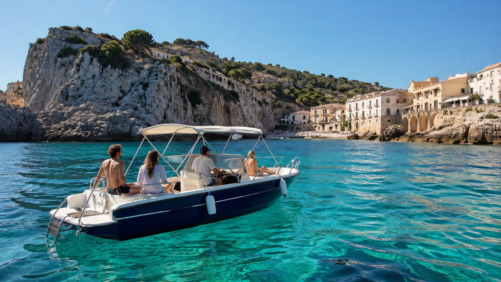 Bootstour im mediteranen Meer auf Sizilien