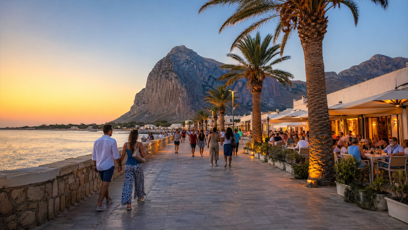 Sunset Promenade By The Sea