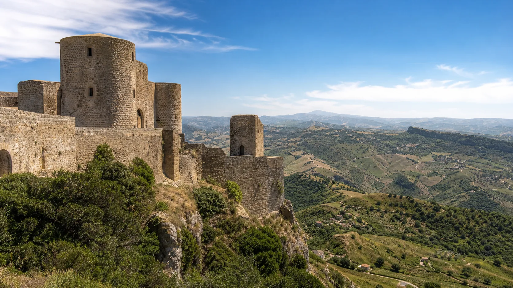 Enna mit Castello di Lombardia und Aussicht ins sizilianische Inland