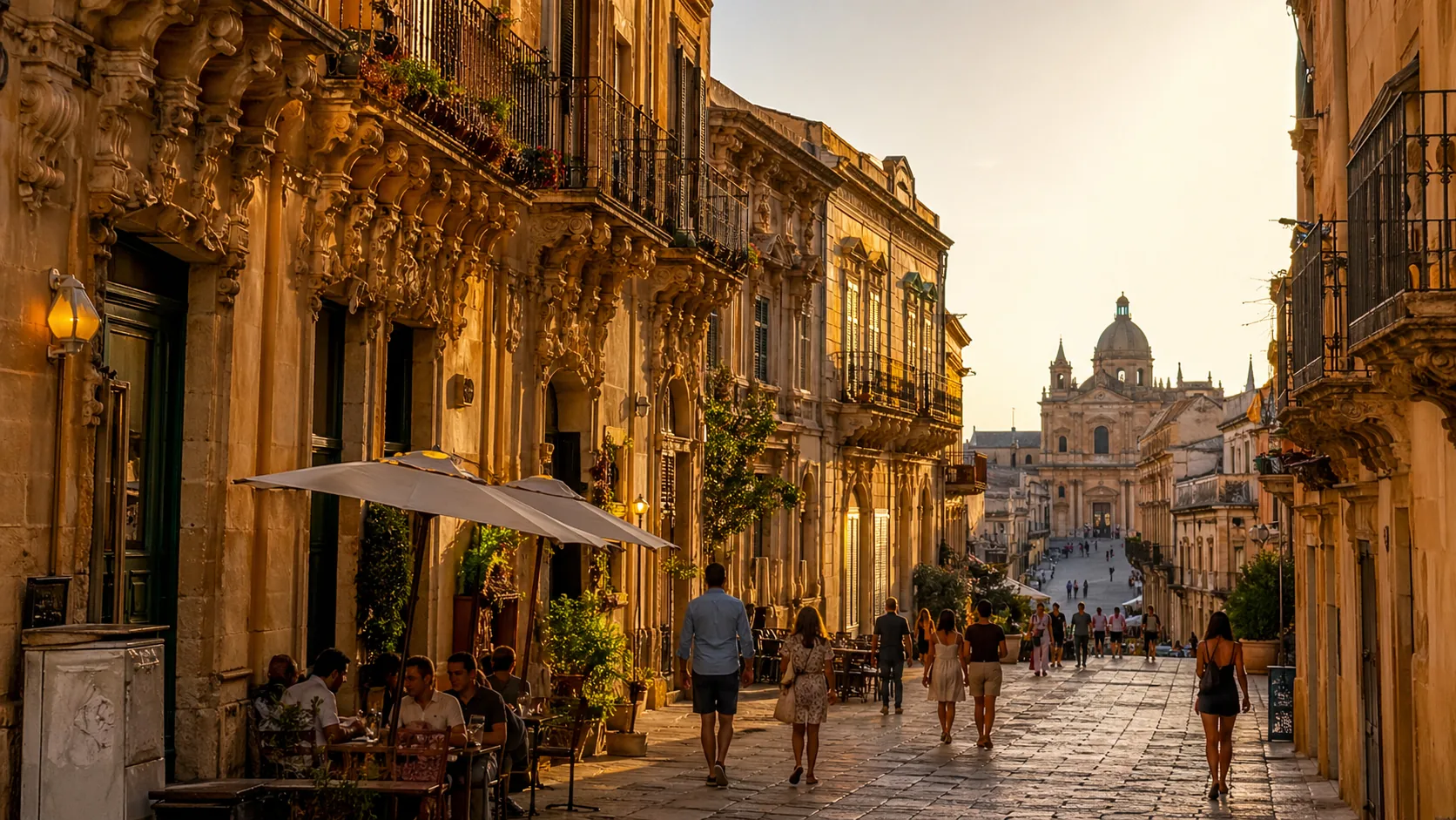 Sizilianische Straße im Abendlicht