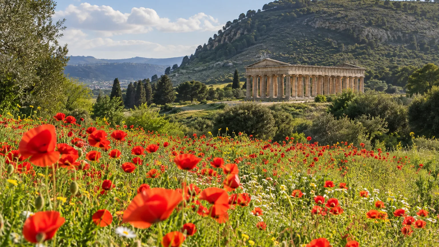 Mohnwiese vor dem Tempel von Segesta