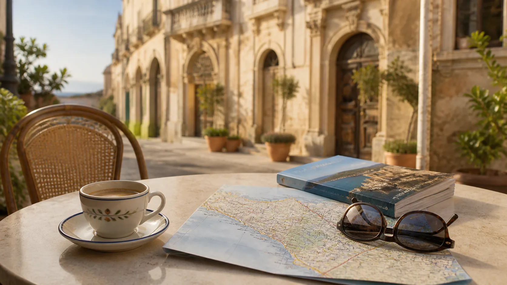 Reiseplanung Sizilien an einem Café-Tisch