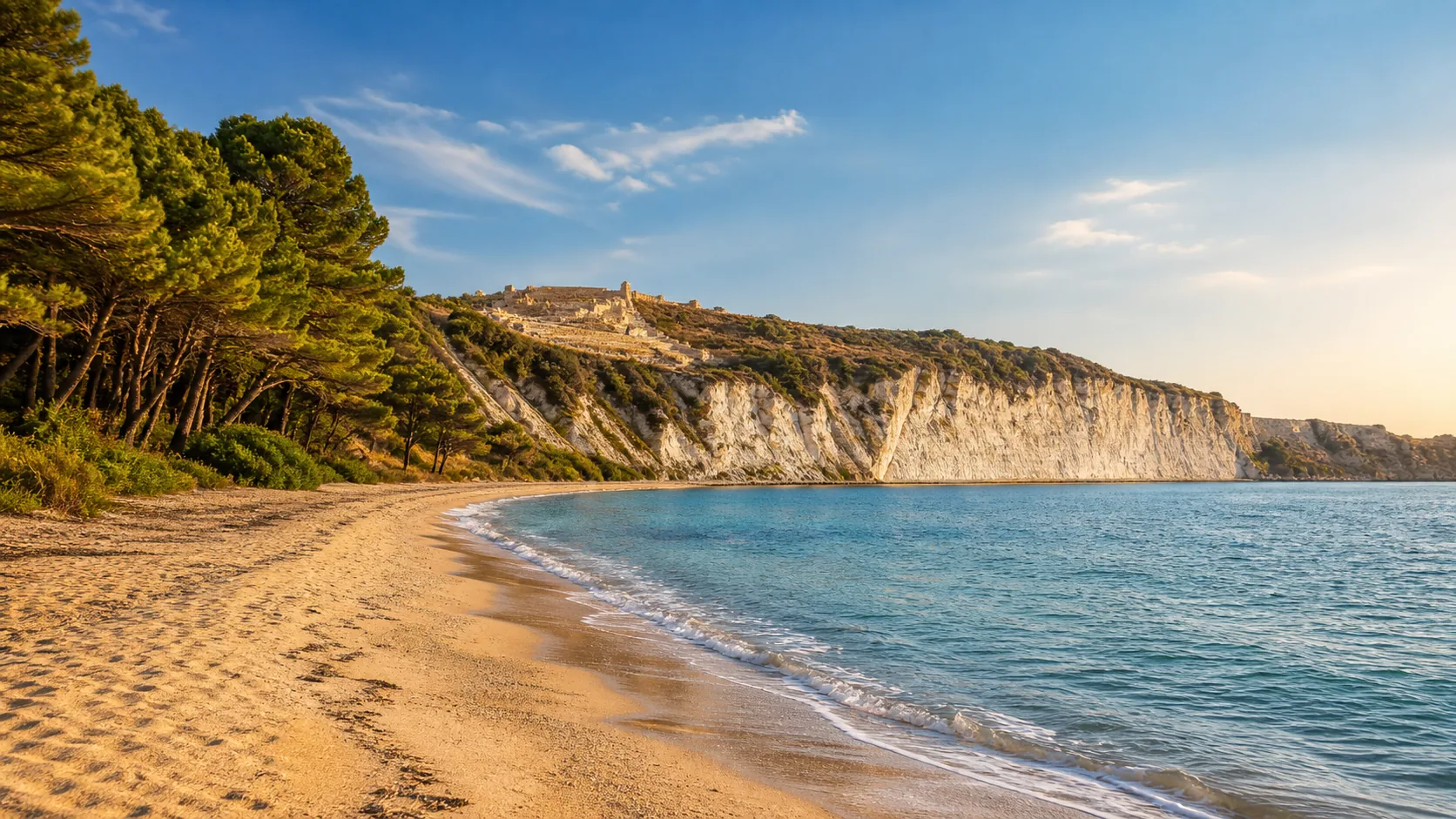 Eraclea Minoa mit Pinien-Sandstrand und antikem Theater am Capo Bianco